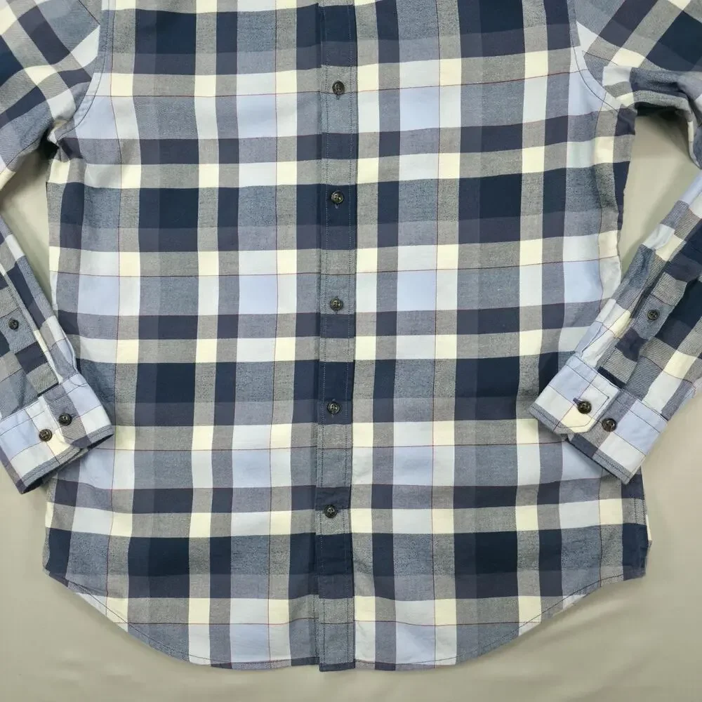 Banana Republic Mens Large Luxe Flannel Shirt Grant Fit Blue Plaid Casual